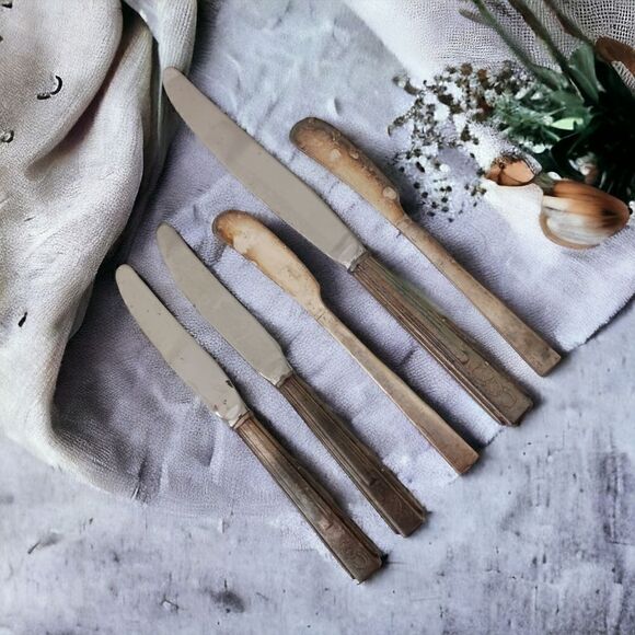 Vintage Sheraton Hotel Flatware Silver Plate Logo Knives Knife Set Of 5 Mixed. - Picture 9 of 15